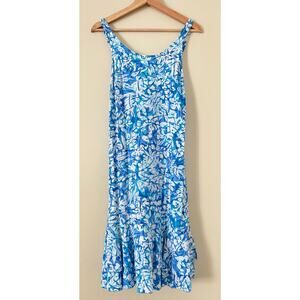 Blueginger Hawaiian Rayon Women's Dress Summer A-Line M Blue Whites